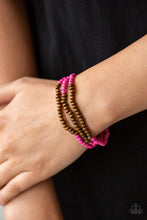 Load image into Gallery viewer, PINK AND BROWN WOOD BEAD STRETCHY BRACELET
