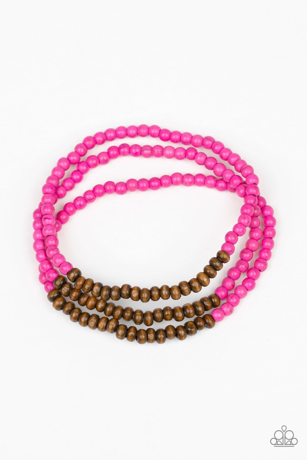 PINK AND BROWN WOOD BEAD STRETCHY BRACELET